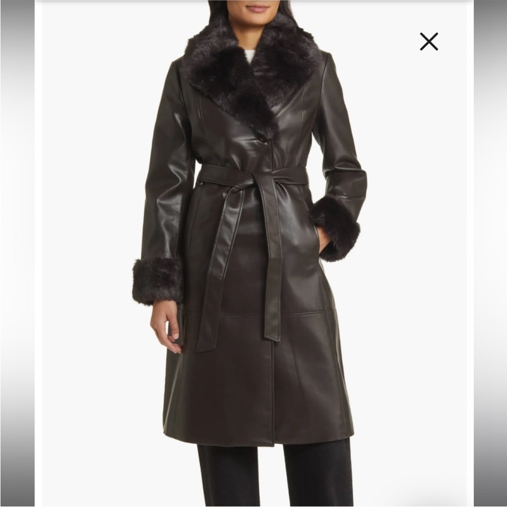 NWOT Via Spiga Brown Pleather Trench Coat XL